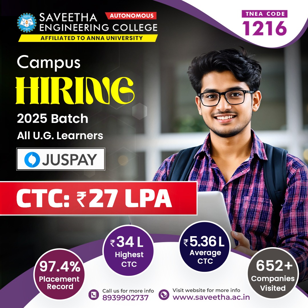 JUSPAY Off campus palcement drive was conducted for Saveetha Engineering College