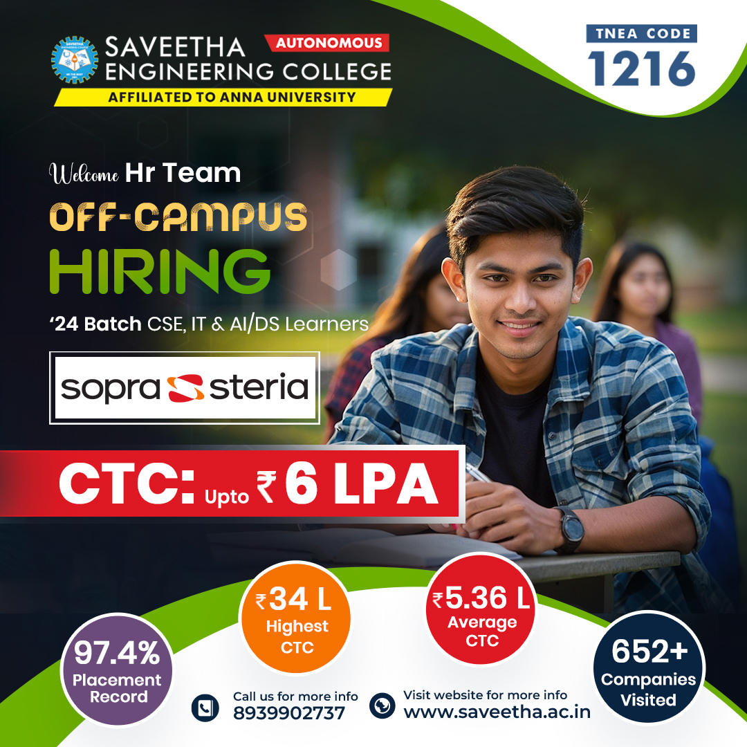 Off Campus Placement drive for Sopra Steria at Saveetha Engineering College